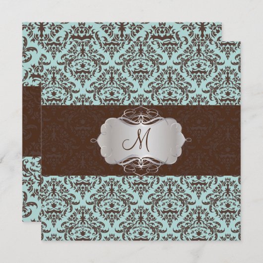 PixDezines Céline Damask, Blue+Brown Kaart (Voorkant / Achterkant)