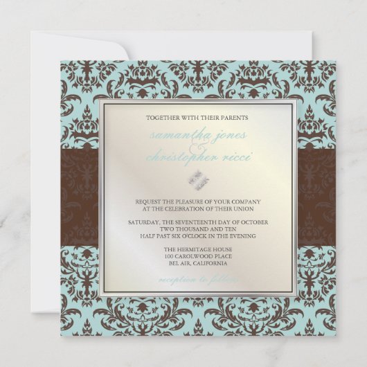 PixDezines Céline Damask, Blue+Brown Kaart (Achterkant)