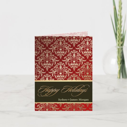 PixDezines Céline Damask, Faux Gold Prettige feest Feestdagen Kaart (Voorkant)