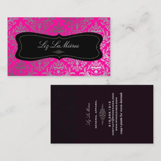 PixDezines Céline Damask/Faux Silver/DIY kleur Visitekaartje (Voorkant / Achterkant)
