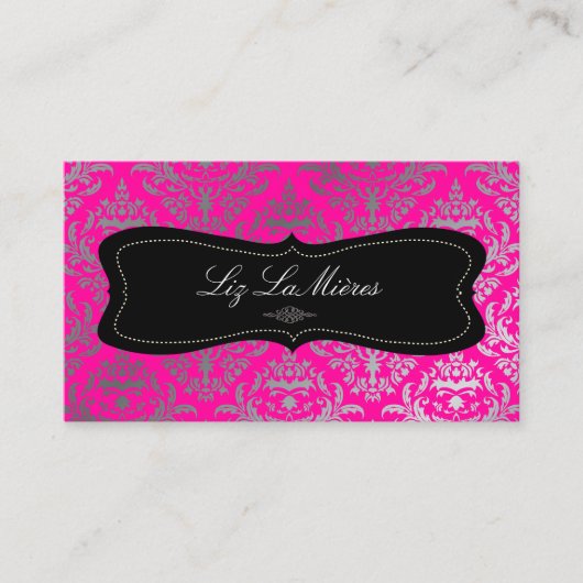 PixDezines Céline Damask/Faux Silver/DIY kleur Visitekaartje (Voorkant)