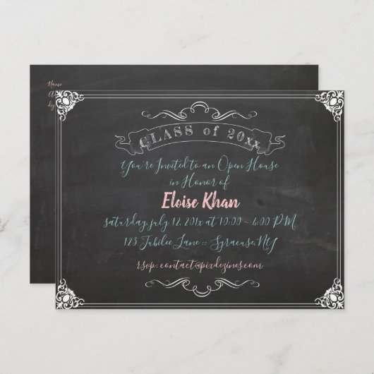 PixDezines CHALKBOARD AFSTUDEREN/DIY Uitnodiging Briefkaart (Voorkant / Achterkant)
