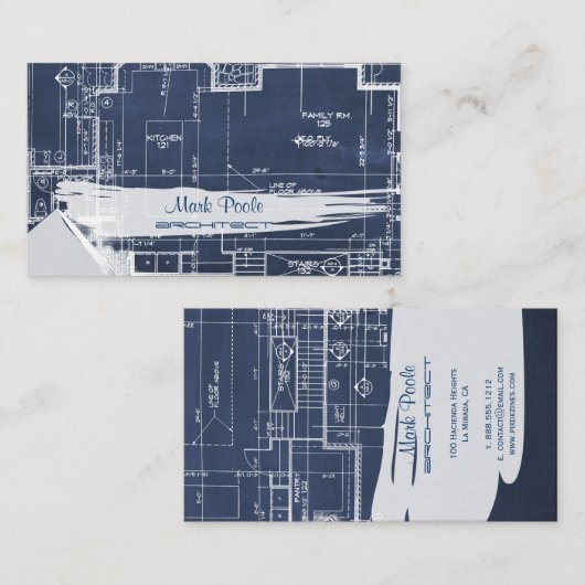 PixDezines chalkboard architect blauwdrukken Visitekaartje (Voorkant / Achterkant)