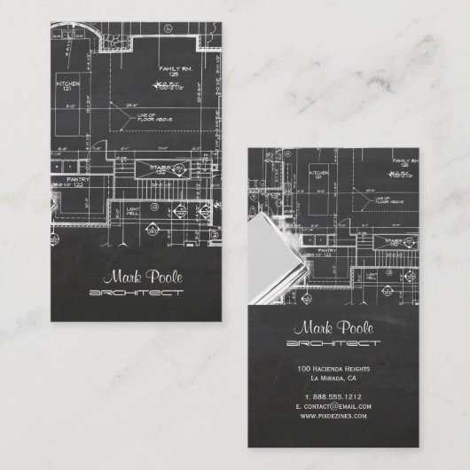 PixDezines chalkboard architect blauwdrukken Visitekaartje (Voorkant / Achterkant)