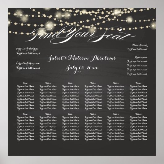 PixDezines Chalkboard/light strings/seating chart Poster (Voorkant)