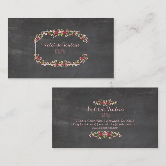 PixDezines Chalkboard+Petite Fleurs Visitekaartje (Voorkant / Achterkant)