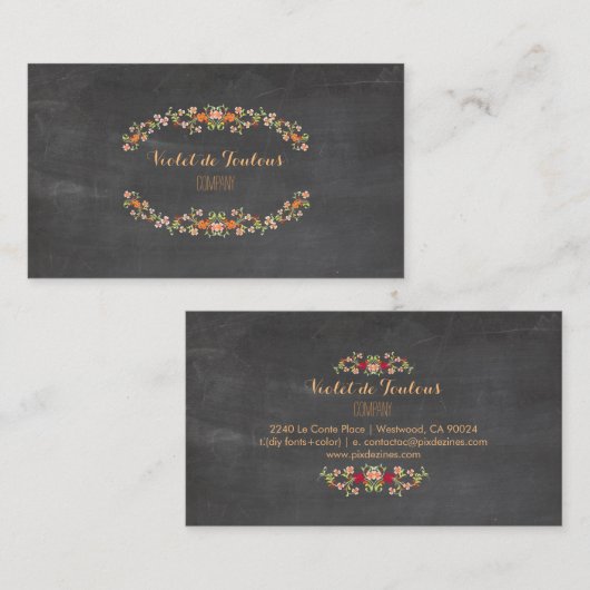 PixDezines Chalkboard+Petite Fleurs Visitekaartje (Voorkant / Achterkant)
