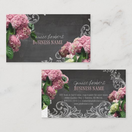 PixDezines Chalkboard+Pink Hydrangea Visitekaartje (Voorkant / Achterkant)