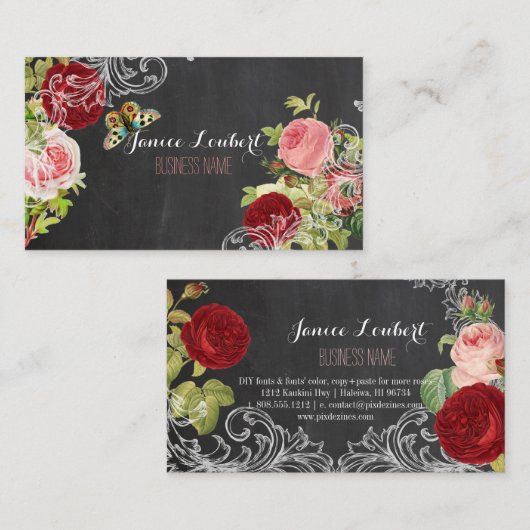 PixDezines Chalkboard/Redoute  Rozen Visitekaartje (Voorkant / Achterkant)