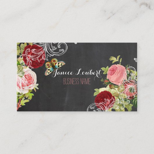 PixDezines Chalkboard/Redoute Rozen Visitekaartje (Voorkant)