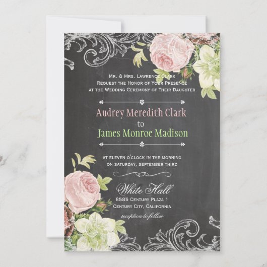 PixDezines CHALKBOARD/ROCOCO/ ROZEN Kaart (Achterkant)