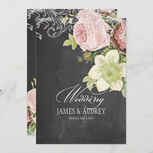 PixDezines CHALKBOARD/ROCOCO/ ROZEN Kaart (Voorkant / Achterkant)