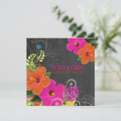 PixDezines Chalkboard/Roze/Oranje Hibiscus Kaart (Staand voorkant)