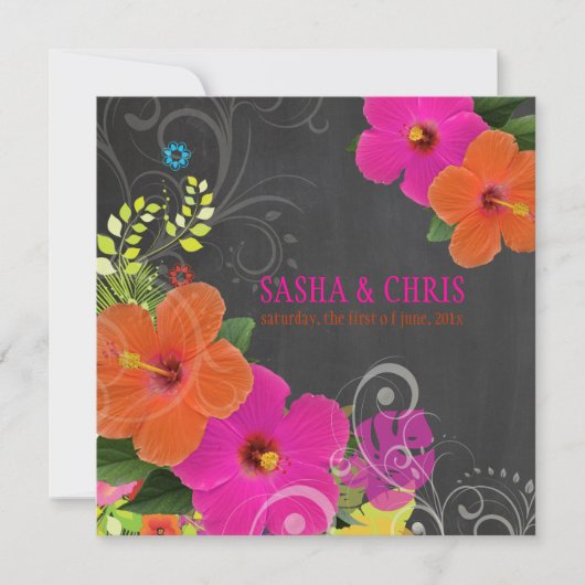 PixDezines Chalkboard/Roze/Oranje Hibiscus Kaart (Voorkant)