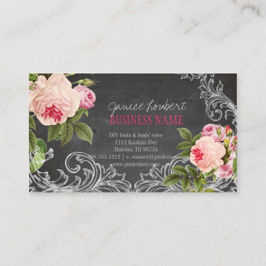 PixDezines Chalkboard+ Rozen Visitekaartje (Achterkant)