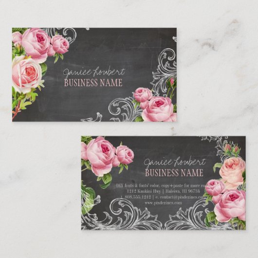 PixDezines Chalkboard+ Rozen Visitekaartje (Voorkant / Achterkant)