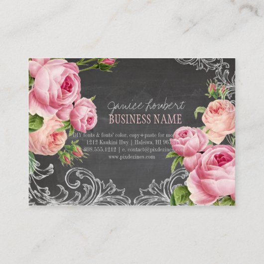 PixDezines Chalkboard+ Rozen Visitekaartje (Achterkant)