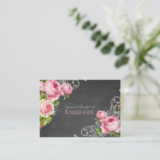 PixDezines Chalkboard+ Rozen Visitekaartje (Staand voorkant)