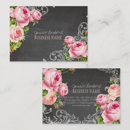 PixDezines Chalkboard+ Rozen Visitekaartje (Voorkant / Achterkant)