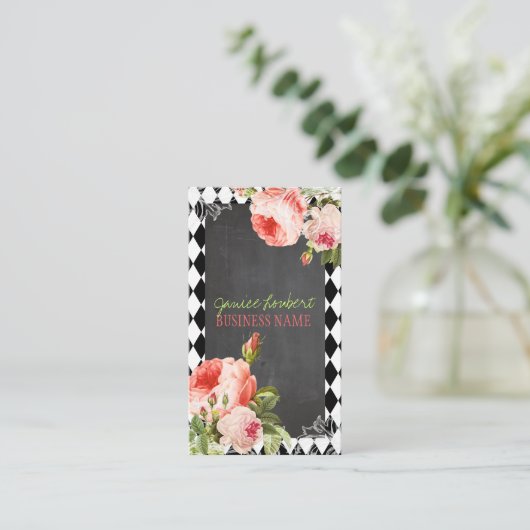 PixDezines Chalkboard+ Rozen Visitekaartje (Staand voorkant)