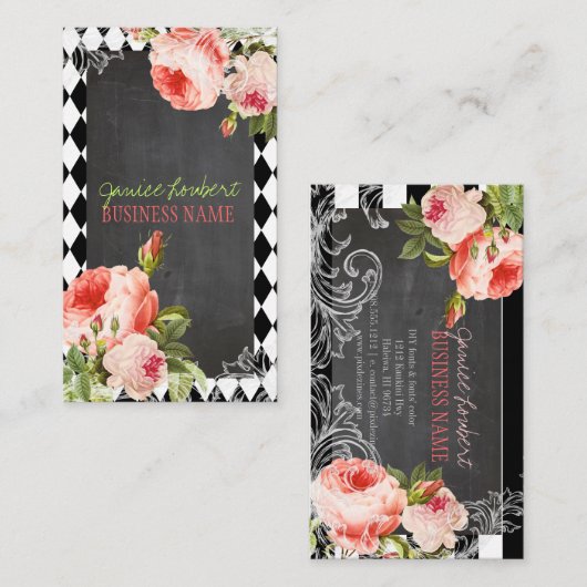 PixDezines Chalkboard+ Rozen Visitekaartje (Voorkant / Achterkant)