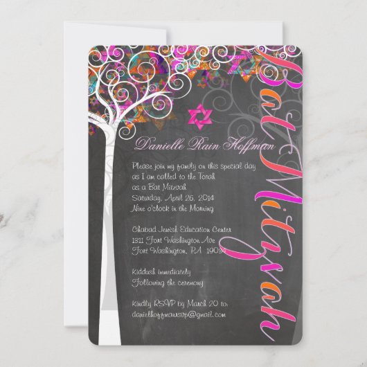 PixDezines CHALKBOARD TREE OF LIFE BAT MITZVAH Kaart (Voorkant)