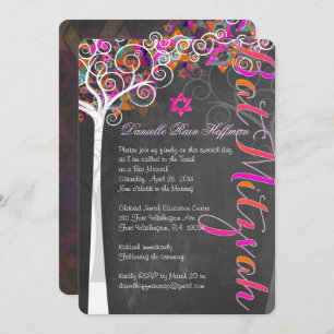 PixDezines CHALKBOARD TREE OF LIFE BAT MITZVAH Kaart