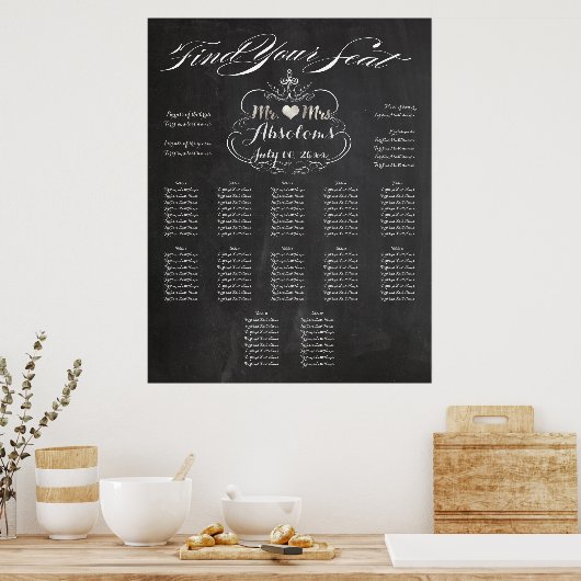 PixDezines Chalkboard vind uw zitplaats/zitplaatsk Poster (Keuken)