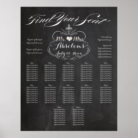 PixDezines Chalkboard vind uw zitplaats/zitplaatsk Poster (Voorkant)