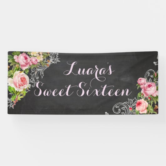 PixDezines Chalkboard Vintage Roses/Redoute Spandoek (Horizontaal)