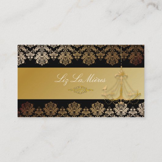 PixDezines Chandelier + Damask/Black + Gold Lace Visitekaartje (Achterkant)