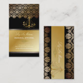 PixDezines Chandelier + Damask/Black + Gold Lace Visitekaartje (Voorkant / Achterkant)