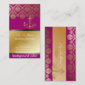 PixDezines Chandelier + Damask/Fuschia + Gold Lace Visitekaartje (Voorkant / Achterkant)