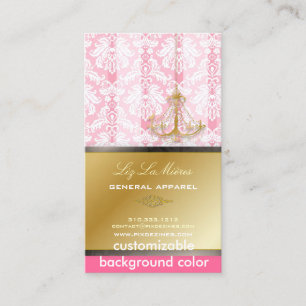 PixDezines Chandelier + Damask/Fuschia + Gold Lace Visitekaartje