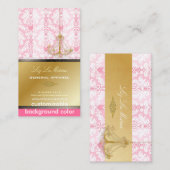 PixDezines Chandelier + Damask/Fuschia + Gold Lace Visitekaartje (Voorkant / Achterkant)