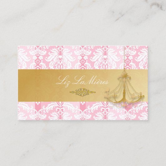 PixDezines Chandelier + Damask/Fuschia + Gold Lace Visitekaartje (Achterkant)