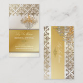PixDezines Chandelier + Damask/pearly white Visitekaartje (Voorkant / Achterkant)
