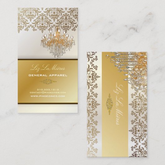 PixDezines Chandelier + Damask/pearly white Visitekaartje (Voorkant / Achterkant)
