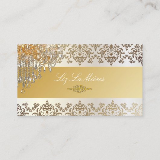 PixDezines Chandelier + Damask/pearly white Visitekaartje (Achterkant)