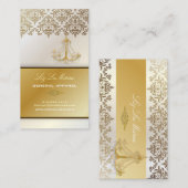PixDezines Chandelier + Damask/pearly white Visitekaartje (Voorkant / Achterkant)
