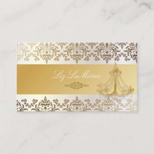 PixDezines Chandelier + Damask/pearly white Visitekaartje (Achterkant)