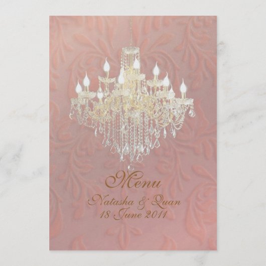 PixDezines Chandelier + Damask/roze champagne Menu (Achterkant)