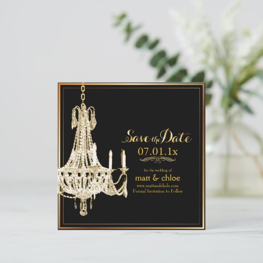 PixDezines chandelier/save date/diy background Save The Date (Staand voorkant)