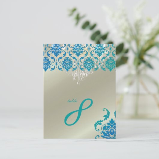 PixDezines Chandelier+Vendome Peacock Damask Briefkaart (Staand voorkant)