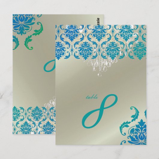 PixDezines Chandelier+Vendome Peacock Damask Briefkaart (Voorkant / Achterkant)