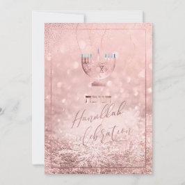 PixDezines Chanoeka-viering, roze gouden sneeuw Kaart
