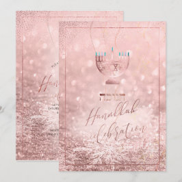 PixDezines Chanoeka-viering, roze gouden sneeuw Kaart