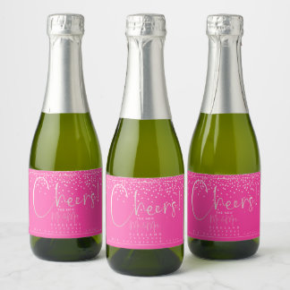 PixDezines Cheers Blush Roze Confetti + Hot Pink Sparkling Wijnetiket