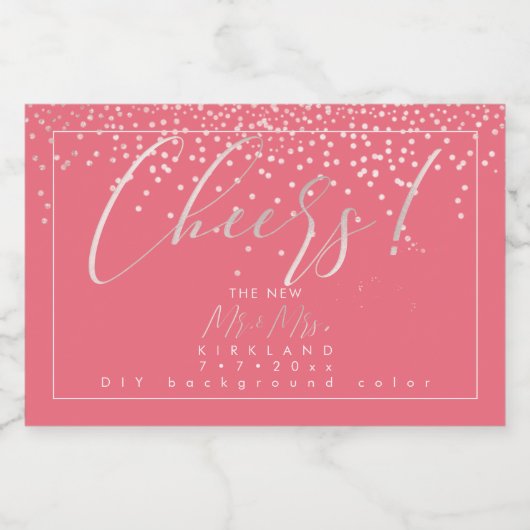 PixDezines Cheers Blush Roze Confetti + Koraal Sparkling Wijnetiket (Enkel label)