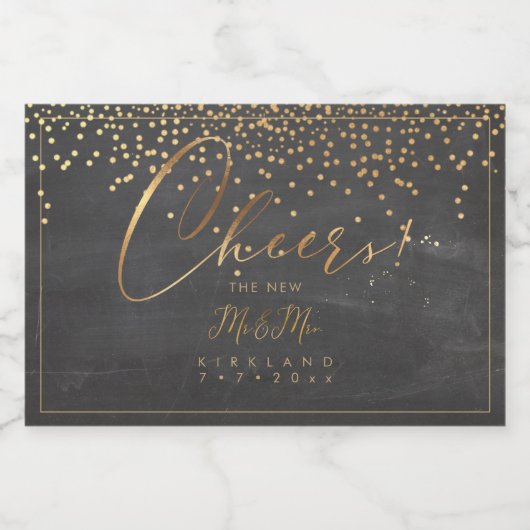 PixDezines Cheers Chalkboard+Faux Gold Confetti Sparkling Wijnetiket (Enkel label)